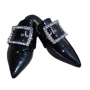 Liliana Black Patent Flat Rhinestone Buckle Size 5 1/2 Slip On Shoes Women